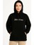 Üç Iplik Kapşonlu Ön ve Arka Baskılı Sweatshirt Hoodie- Siyah 1