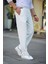 Erkek Cizgili Dokuma Krep Jogger Buggy Pantalon Rahat Kalıp - Beyaz 2