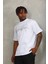 Unisex Oversize Taşlı Bisiklet Yaka T-Shirt - Beyaz 3