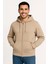Erkek Üç Iplik Kapüşonlu Tam Fermuarlı Kanguru Çepli Sweatshirt Hoodie - Bej 4