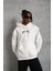 Erkek Kordon Ipli Baskılı Kapüşonlu Sweatshirt - Beyaz 1
