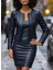 Kadın Uzun Kollu Önü Açık Deri Ceket ve Askılı Yuvarlak Yakalı Mini Elbise Ikili Takım 3