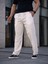 Erkek Keten Cepli Çıma Dikişli Jogger Buggy Pantalon Rahat Kalıp - Beyaz 4