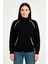Oversize Dik Yaka Fermuarlı Sweatshirt - Zincir Nakışli Kanguru Cepli, - Siyah 3