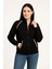 Oversize Dik Yaka Fermuarlı Sweatshirt - Zincir Nakışli Kanguru Cepli, - Siyah 4