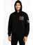 Üç Iplik Kapüşonlu Ön ve Arka Baskılı Sweatshirt Hoodie - Siyah 2