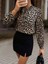 Kadın Uzun Kollu Yakadan Bağcıklı Leopar Desenli Süprem Bluz 3