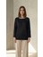 Kadın Siyah Simli Duble Kol Triko Kazak 1
