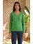 Kadın Yeşil Kolları Sim Detaylı V Yaka Kazak 1