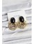 Pirinç Gold Renk Siyah Taşlı Vintage Kadın Küpe - TJ-BKP11355 1