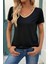 V Yaka Kısa Kollu Viskon Bluz - Siyah 1