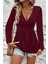 V Yaka Düğüm Detaylı Uzun Kollu Viskon Bluz - Bordo 1