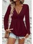 V Yaka Düğüm Detaylı Uzun Kollu Viskon Bluz - Bordo 3