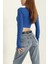 Bisiklet Yaka Parmak Geçmeli Crop Bluz Saks 2