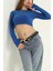 Bisiklet Yaka Parmak Geçmeli Crop Bluz Saks 3