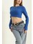 Bisiklet Yaka Parmak Geçmeli Crop Bluz Saks 4