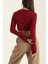 Bisiklet Yaka Parmak Geçmeli Crop Bluz Bordo 2