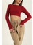 Bisiklet Yaka Parmak Geçmeli Crop Bluz Bordo 3