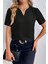 Kısa Kollu V Yaka Basic Bluz - Siyah 3