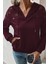 Dantel Detaylı V Yaka Kapüşonlu Cepli Viskon Iki Iplik Bluz - Bordo 1