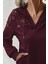 Dantel Detaylı V Yaka Kapüşonlu Cepli Viskon Iki Iplik Bluz - Bordo 2