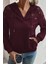 Dantel Detaylı V Yaka Kapüşonlu Cepli Viskon Iki Iplik Bluz - Bordo 4