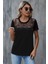 Yakası Dantelli Kısa Kollu Viskon Bluz - Siyah 2
