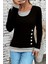Yuvarlak Yaka Yandan Düğmeli Viskon Bluz - Siyah 3