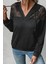 Dantel Detaylı V Yaka Kapüşonlu Cepli Viskon Iki Iplik Bluz - Siyah 3
