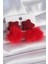 Kırmızı Renk Tüylü Yıldız Ponpon Model Kadın Küpe - TJ-BKP9556 1