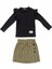 Kız Çocuk Siyah Omuz Fırfırlı Kazayağı Desenli Düğme Detaylı Etekli Takım 2