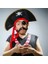 Yetişkin Boy Kadife Kaptan Jack Sparrow Korsan Şapkası ve Plastik Korsan Göz Maskesi 2