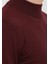 Bordo Yarım Balıkçı Yaka Düz Örgü %100 Yün Triko Kazak 3