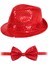 Kırmızı Payetli Şapka ve Papyon Seti – Parıltılı Yetişkin Kostüm Seti 1