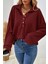 Düğmeli Oversize Waffle Bluz - Bordo 1
