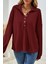 Düğmeli Oversize Waffle Bluz - Bordo 2
