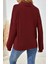 Düğmeli Oversize Waffle Bluz - Bordo 3