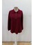 Düğmeli Oversize Waffle Bluz - Bordo 4