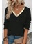 Parlak V Yaka Detaylı Viskon Bluz - Siyah 1