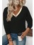 Parlak V Yaka Detaylı Viskon Bluz - Siyah 2