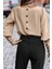 Yuvarlak Yaka Düğmeli Ithal Krep Bluz - Bej 2