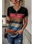 Blok Renkli V Yaka Kısa Kollu Süprem Bluz - Desenli 1