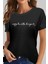 Kısa Kollu Yazı Baskılı Süprem Bluz - Siyah 2