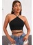 Kadın Siyah Sırtı Açık Boyundan Çapraz Bağlamalı Crop Top Bluz 4