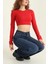 Bisiklet Yaka Parmak Geçmeli Crop Bluz Kırmızı 1