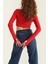 Bisiklet Yaka Parmak Geçmeli Crop Bluz Kırmızı 2