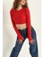 Bisiklet Yaka Parmak Geçmeli Crop Bluz Kırmızı 4
