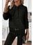 Uzun Kol Bağcıklı Şardonlu Kaşkorse Bluz - Siyah 1