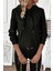 Uzun Kol Bağcıklı Şardonlu Kaşkorse Bluz - Siyah 2