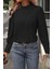 Balıkçı Yaka Dikiş Detaylı Dokuma Bluz - Siyah 3